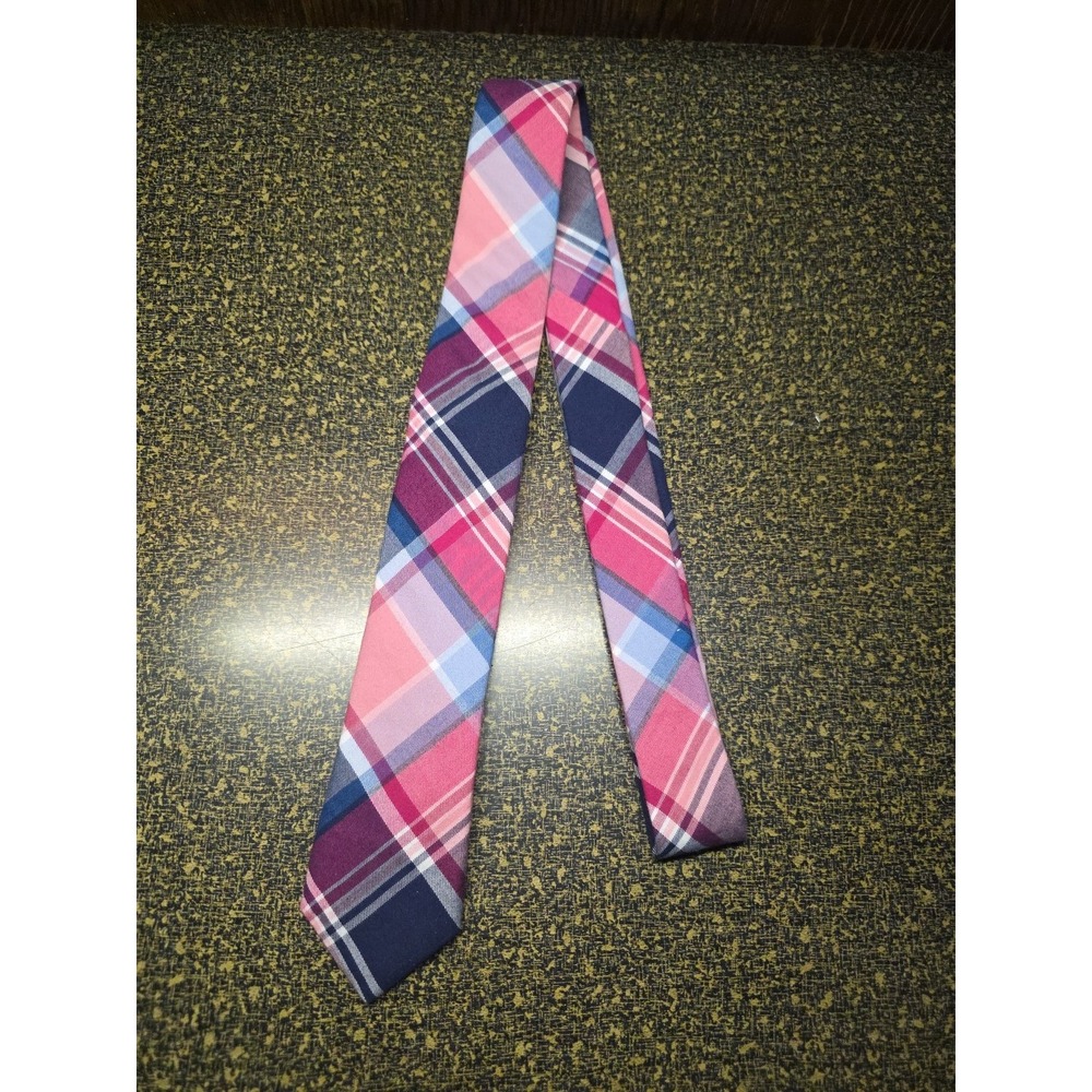 Penguin Mens Tie Pink Blue Plaid 100% Silk Preppy Classic Necktie Lord & Taylor